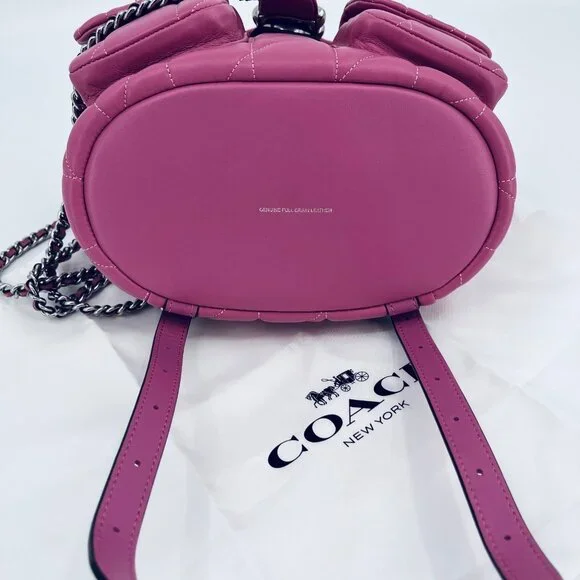 Coach Tabby Backpack Pillow Quilting Nappa Leather Pink Convertible Chain Strap - Picture 9 of 16